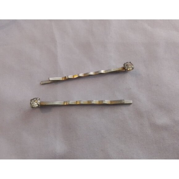 Silver Tone Rhinestone Hair Bobby Pins Elegant Set Of 2 - Picture 1 of 3